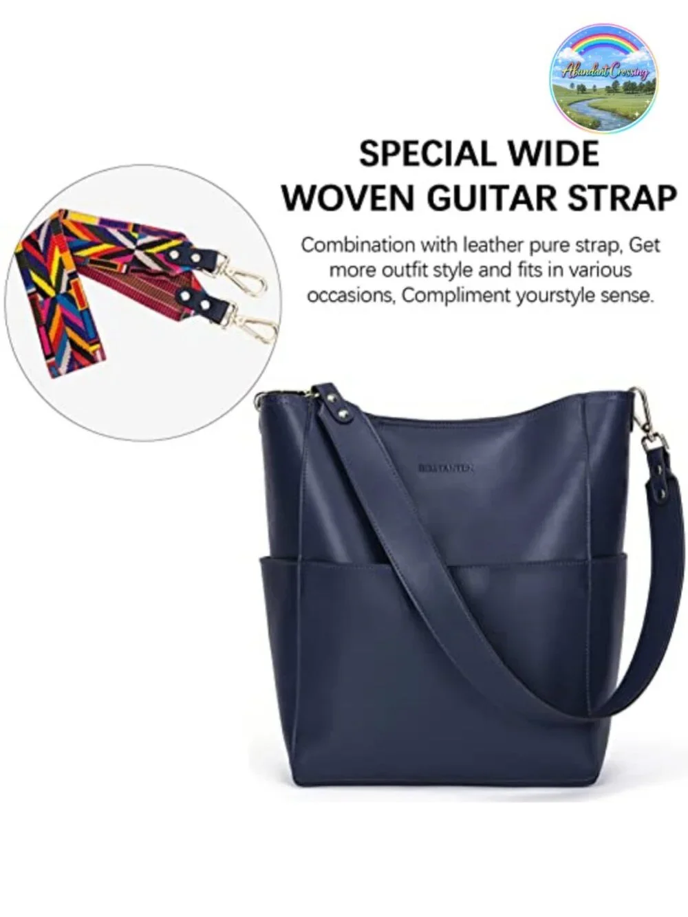 Top Layer Cowhide Leather Tote Bag with Removable Pouch & Two Straps